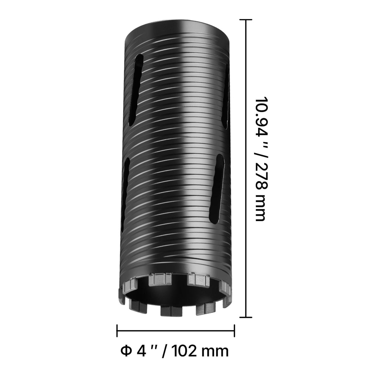 Core Drill Bit, 4 inch Diameter, 9-1/2 inch Drilling Depth, 5/8-11 Internal Thread, Diamond Dry Coring Bit with 3 Adapters, Pilot Drill and Hex Wrench, for Concrete, Red Bricks, and Masonry