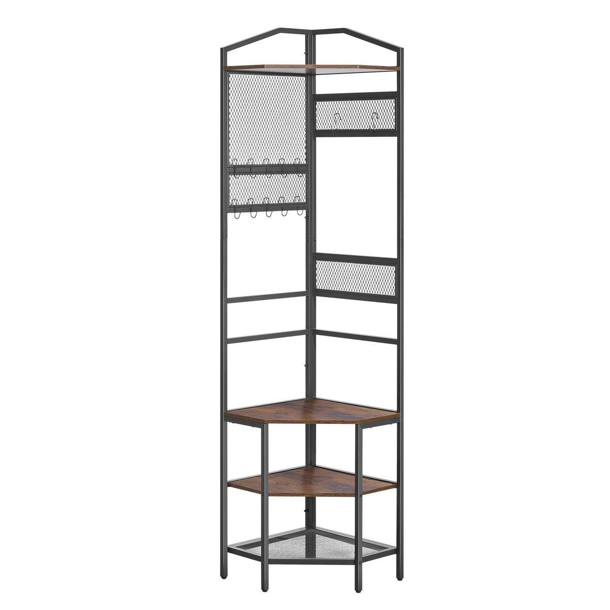 Corner Hall Tree, 71.3 in Coat Rack with Hooks, Top Shelf & Steel Frame, Freestanding Clothes Shoes Rack Storage Organizer with Anti-Tip Set, Adjustable Non-Slip Feet for Entrance Closet Office