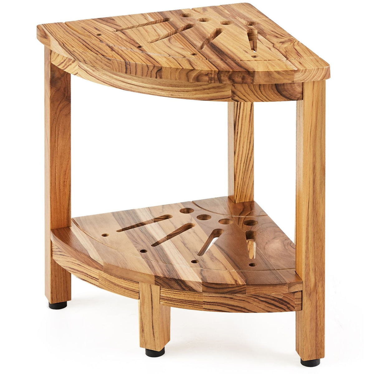 Corner Teak Shower Bench, 17" Height 12" Radius, 100% Teak Wood Corner Shower Beach, 300 LBS with Storage Shelf, Shower Stool for Inside & Outside Shower, for Bathroom