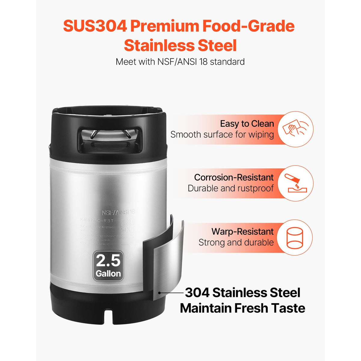 Corny Keg, 2.5 Gallon Ball Lock Keg, SUS304 Cold Brew Kegs with Dual Rubber Handles & Heavy-Duty Rubber Bottom, Brewing Equipment for Home Brewing Party, 2 PCS