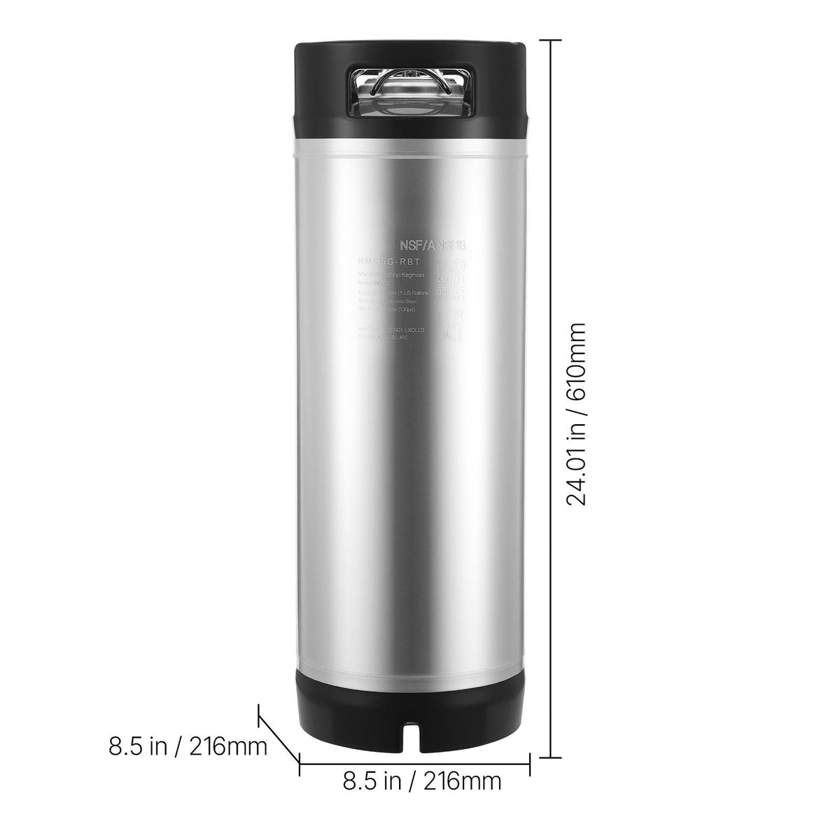 Corny Keg, 5 Gallon Ball Lock Keg, SUS304 Cold Brew Kegs with Dual Rubber Handles & Heavy-Duty Rubber Bottom, Brewing Equipment for Home Brewing Party, 1 PCS