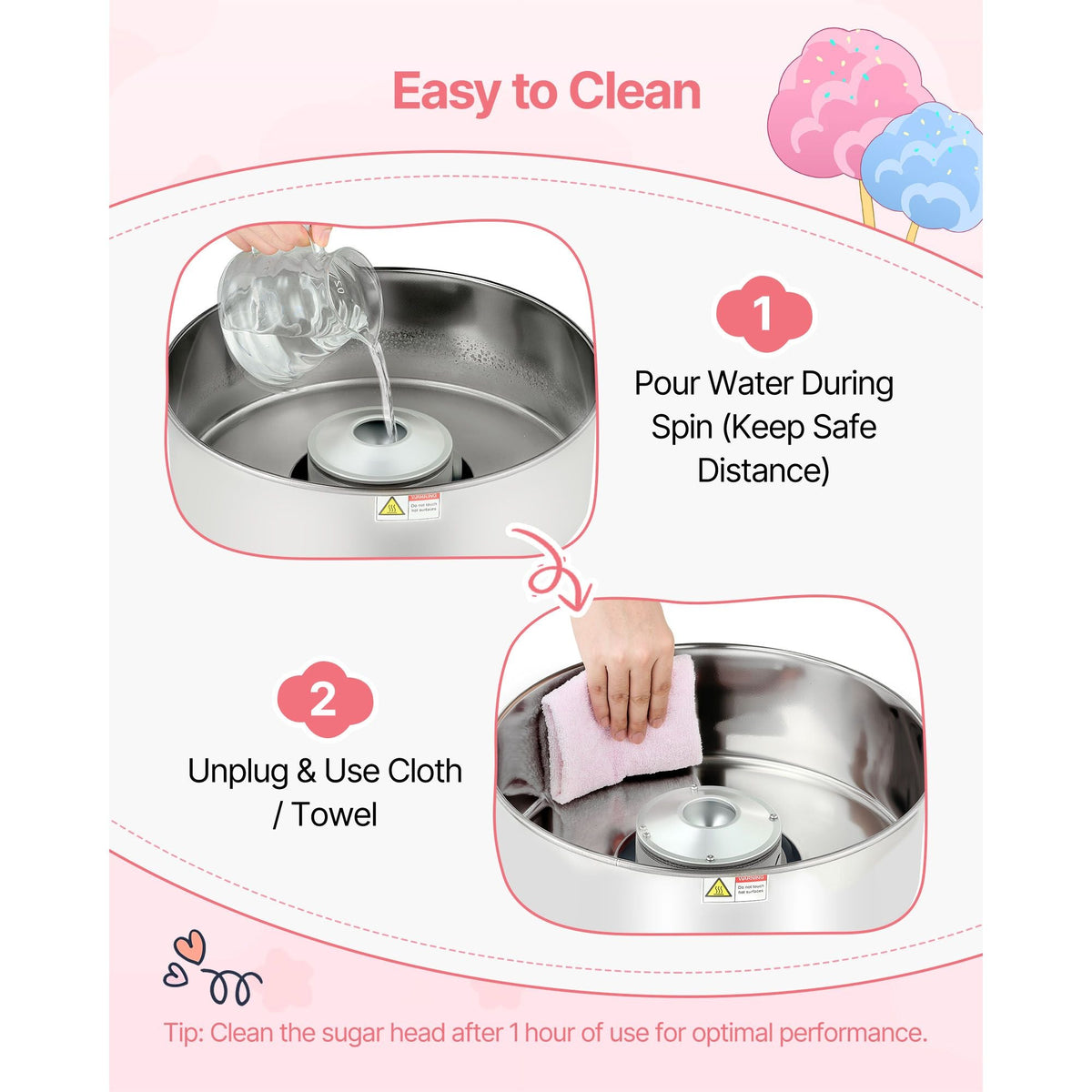 Cotton Candy Machine Commercial, 1000W Electric Candy Floss Maker, Easy Use with 15 inch Stainless Steel Bowl and Sugar Scoop, Makes Hard Candy for Home Kids Birthday, Family Party, Blue