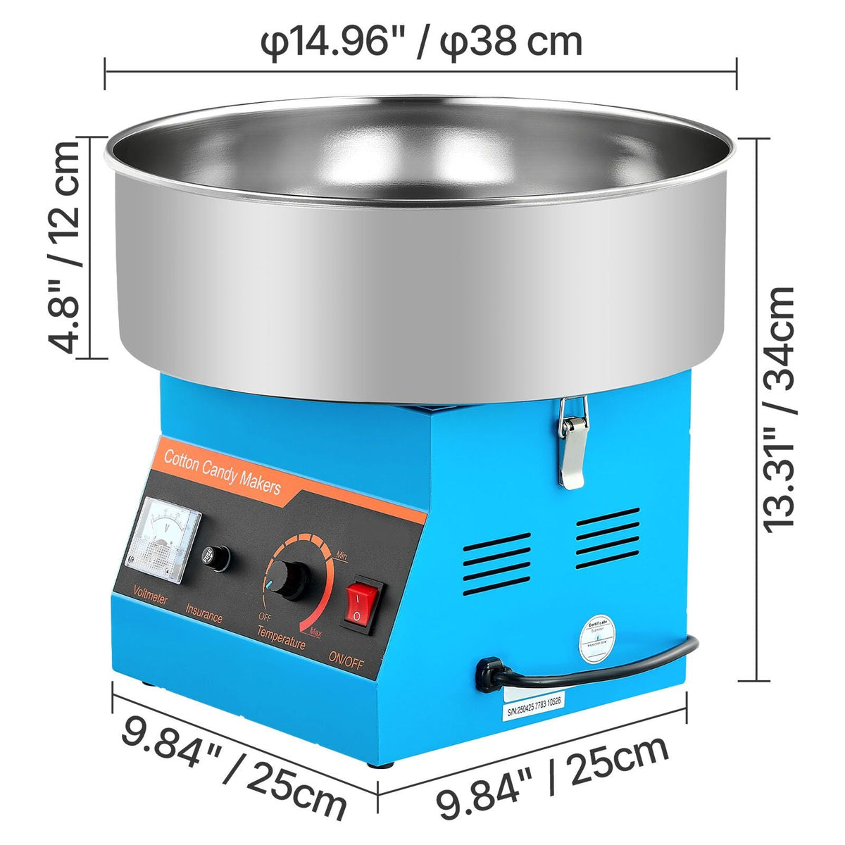 Cotton Candy Machine Commercial, 1000W Electric Candy Floss Maker, Easy Use with 15 inch Stainless Steel Bowl and Sugar Scoop, Makes Hard Candy for Home Kids Birthday, Family Party, Blue