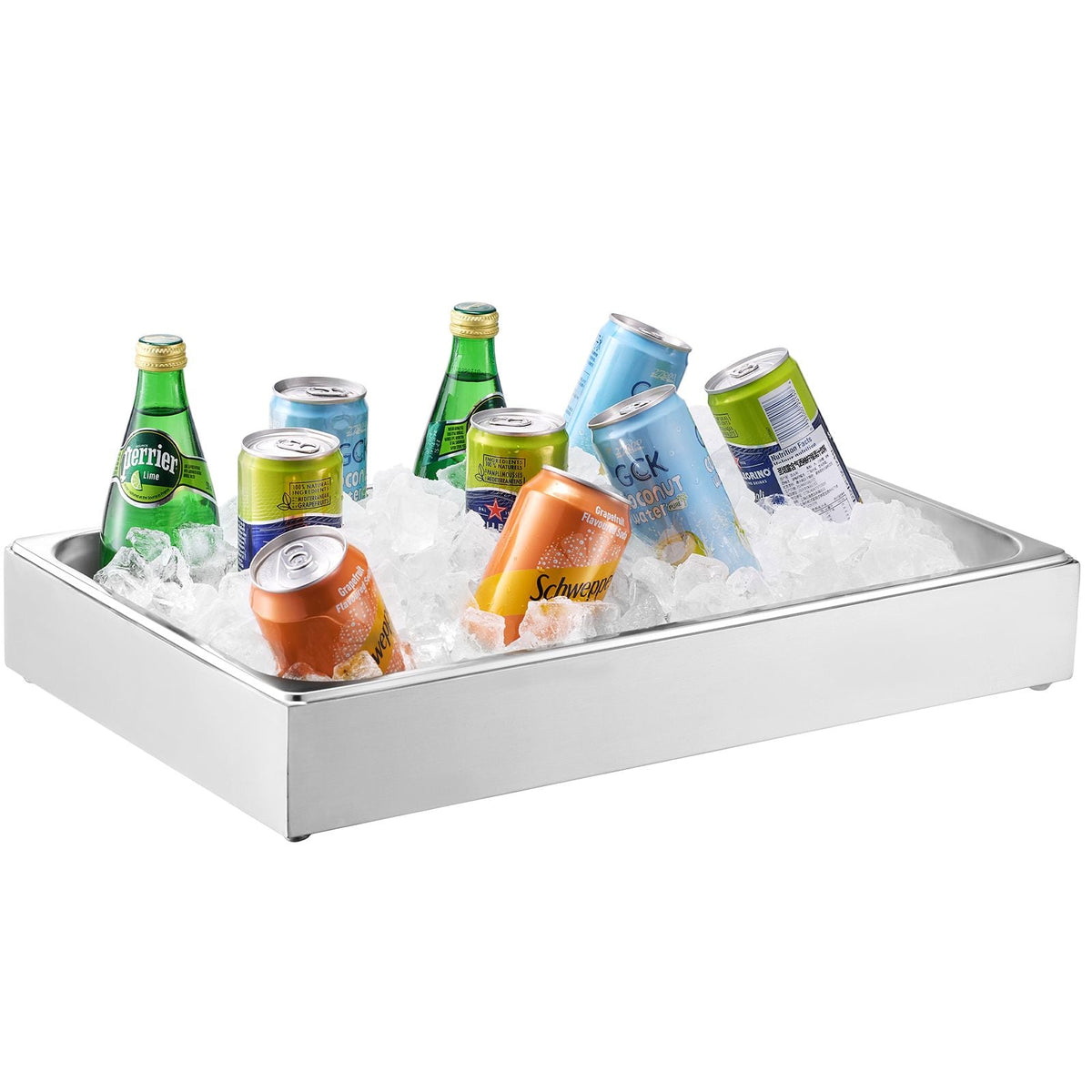 Countertop Food Serving Display Container, 1 x 1 Pan Stainless Steel Food Serving Tray, Buffet Condiment Dispenser Display Rack with Clear Lid & 3 Ice Trays, for Restaurant Hotel Kitchen Party