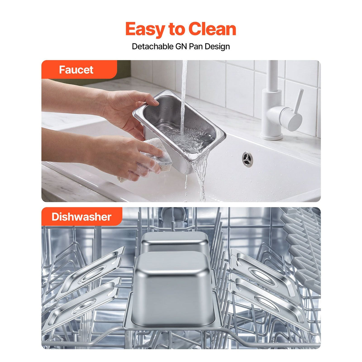 Countertop Food Serving Display Container, Stainless Steel Food Salad Server Tray, Buffet Condiment Dispenser, Ice Cooled Rack with Separate Lid, for Restaurant Hotel Kitchen (2x1/6+3x1/9 Pan)