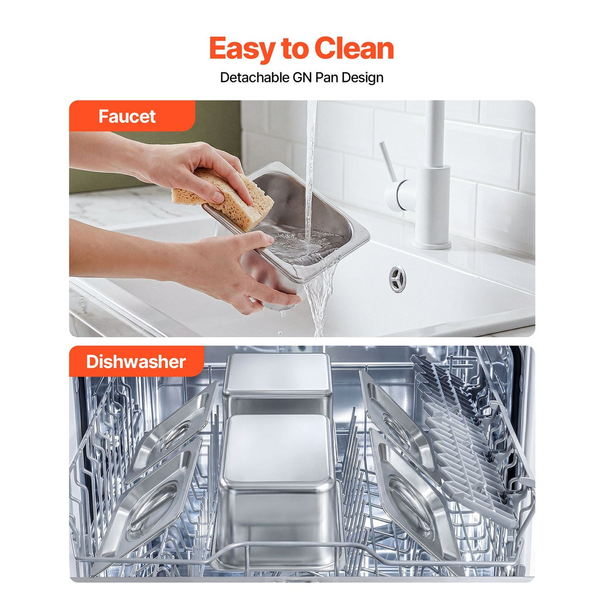Countertop Food Serving Display Container, Stainless Steel Food Salad Server Tray, Buffet Condiment Dispenser, Ice Cooled Rack with Separate Lid, for Restaurant Hotel Kitchen Party (6x1/6 Pan)