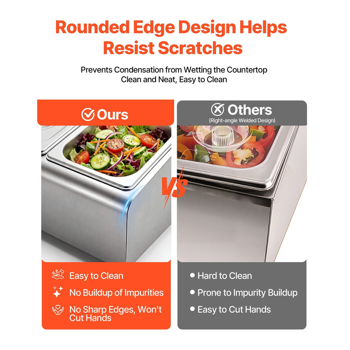 Countertop Food Serving Display Container, Stainless Steel Food Salad Server Tray, Buffet Condiment Dispenser, Ice Cooled Rack with Separate Lid, for Restaurant Hotel Kitchen Party (6x1/6 Pan)