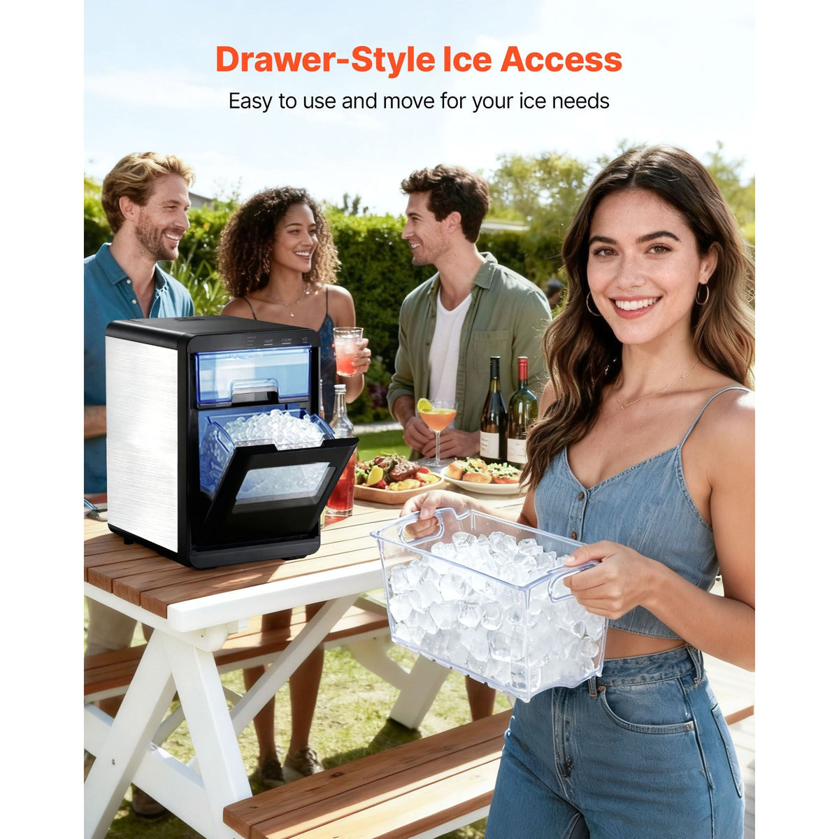 Countertop Ice Maker, 44 lbs per Day, Self-Cleaning Portable Machine with Scoop, Drawer-Style Ice Access, Nugget Ice-Making Machine with Chewable Ices for Home, Kitchen, Office, Bar & Party
