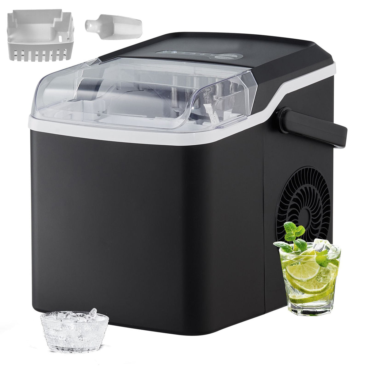 Countertop Ice Maker, 9 Cubes Ready in 7 Mins, 26lbs in 24Hrs, Self-Cleaning Portable Ice Maker with Ice Scoop and Basket, Ice Machine with 2 Sizes Bullet Ice for Home Kitchen Office Bar Party