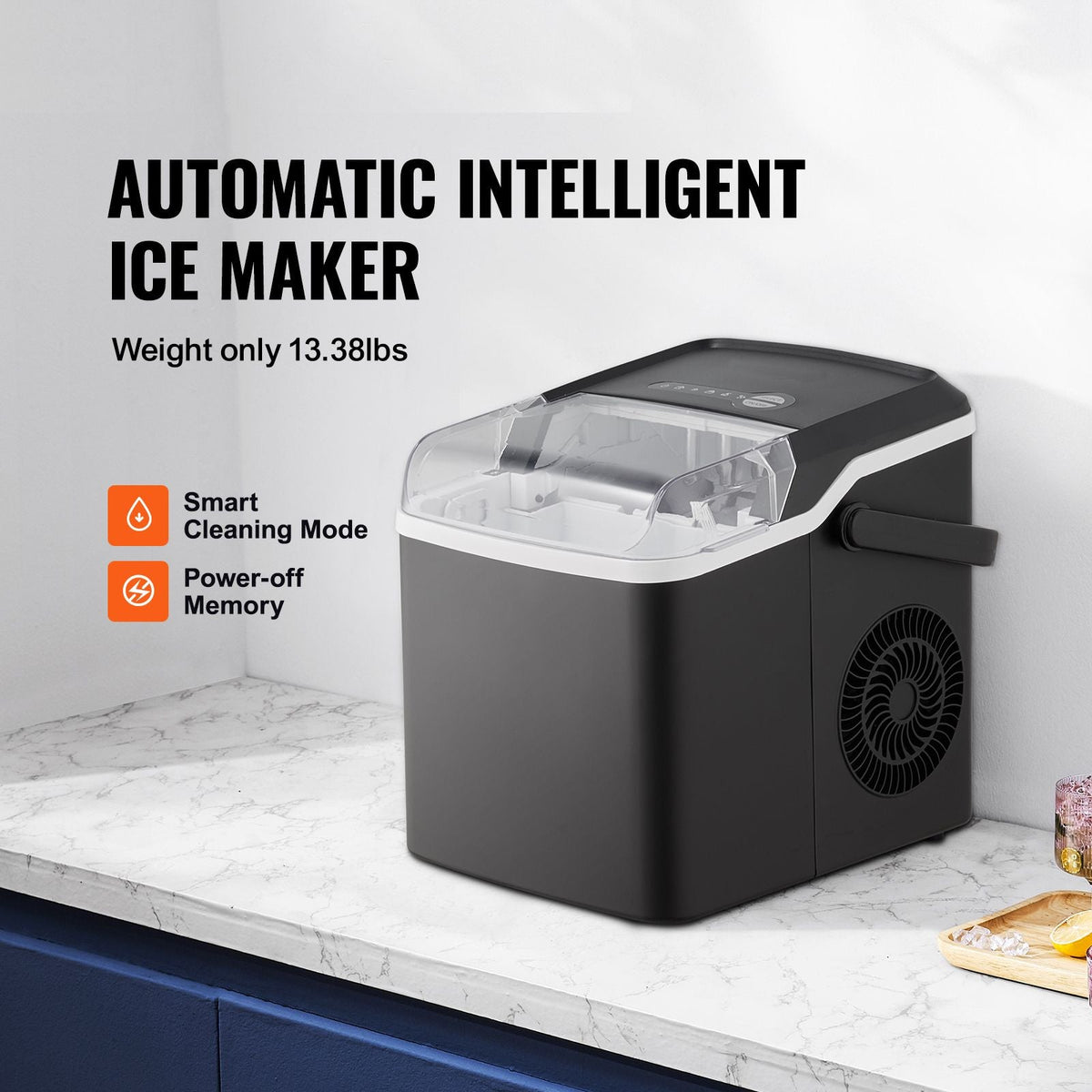 Countertop Ice Maker, 9 Cubes Ready in 7 Mins, 26lbs in 24Hrs, Self-Cleaning Portable Ice Maker with Ice Scoop and Basket, Ice Machine with 2 Sizes Bullet Ice for Home Kitchen Office Bar Party
