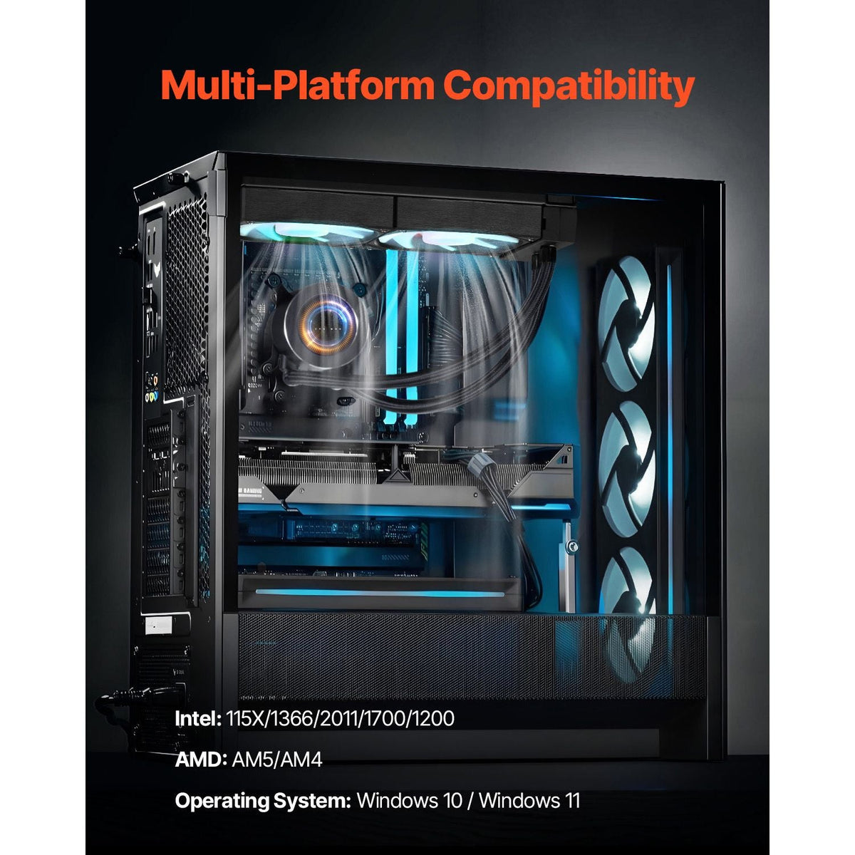CPU Liquid Cooler, AIO CPU Water Cooler - 120mm PWN Fans & Pump, Customizable Black PC Liquid Cooler with 2.1'' LCD Display & ARGB light, for Intel 115X/1366/2011/1700/1200, AMD AM4/AM5