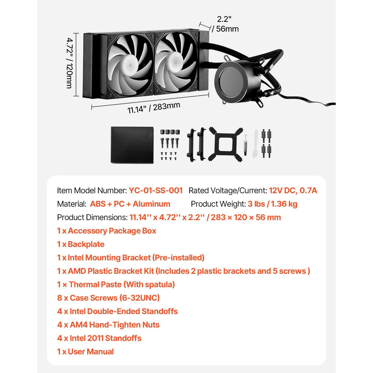 CPU Liquid Cooler, AIO CPU Water Cooler - 120mm PWN Fans & Pump, Customizable Black PC Liquid Cooler with 2.1'' LCD Display & ARGB light, for Intel 115X/1366/2011/1700/1200, AMD AM4/AM5