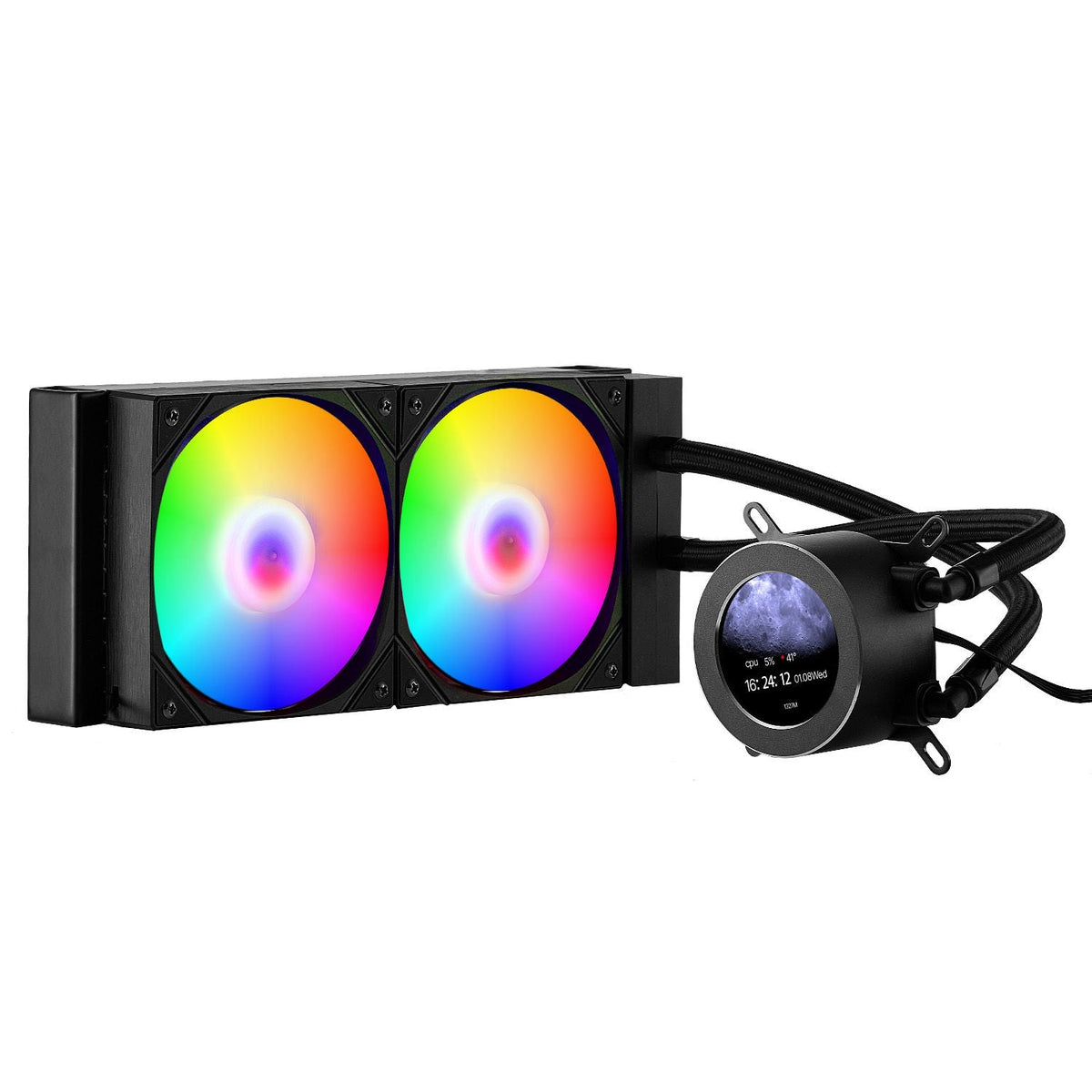 CPU Liquid Cooler, AIO CPU Water Cooler - 120mm PWN Fans & Pump, Customizable Black PC Liquid Cooler with 2.1'' LCD Display & ARGB light, for Intel 115X/1366/2011/1700/1200, AMD AM4/AM5