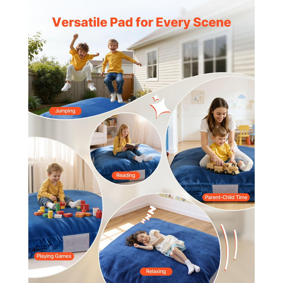 Crash Pad, 5 x 5 ft Crash Pad for Kids Sensory with Foam Blocks and Washable Cover, Giant Pillow Mat Large Soft Foam Landing Zone, Sensory Room Equipment for Children Jumping, Relaxing & Play