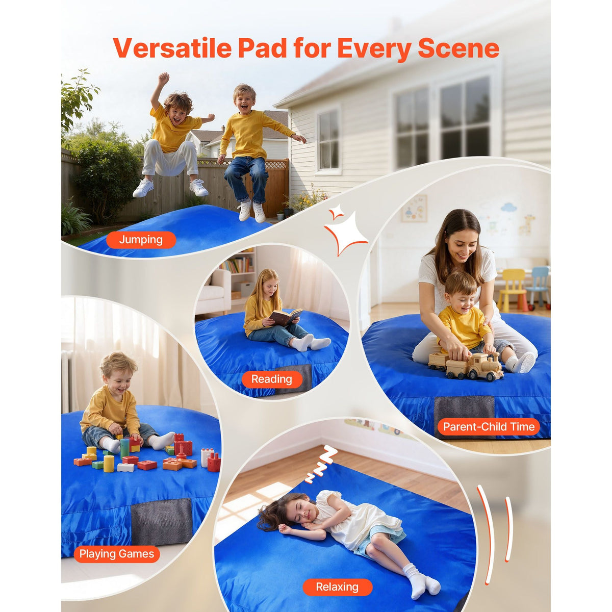 Crash Pad, 5 x 5 ft Crash Pad for Kids Sensory with Foam Blocks and Washable Cover, Large Soft Foam Landing Zone Giant Pillow Mat, Sensory Room Equipment for Children Jumping, Relaxing & Play