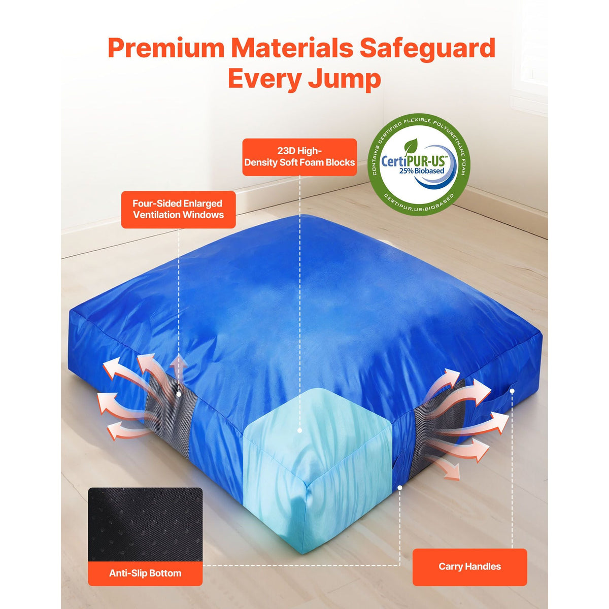 Crash Pad, 5 x 5 ft Crash Pad for Kids Sensory with Foam Blocks and Washable Cover, Large Soft Foam Landing Zone Giant Pillow Mat, Sensory Room Equipment for Children Jumping, Relaxing & Play
