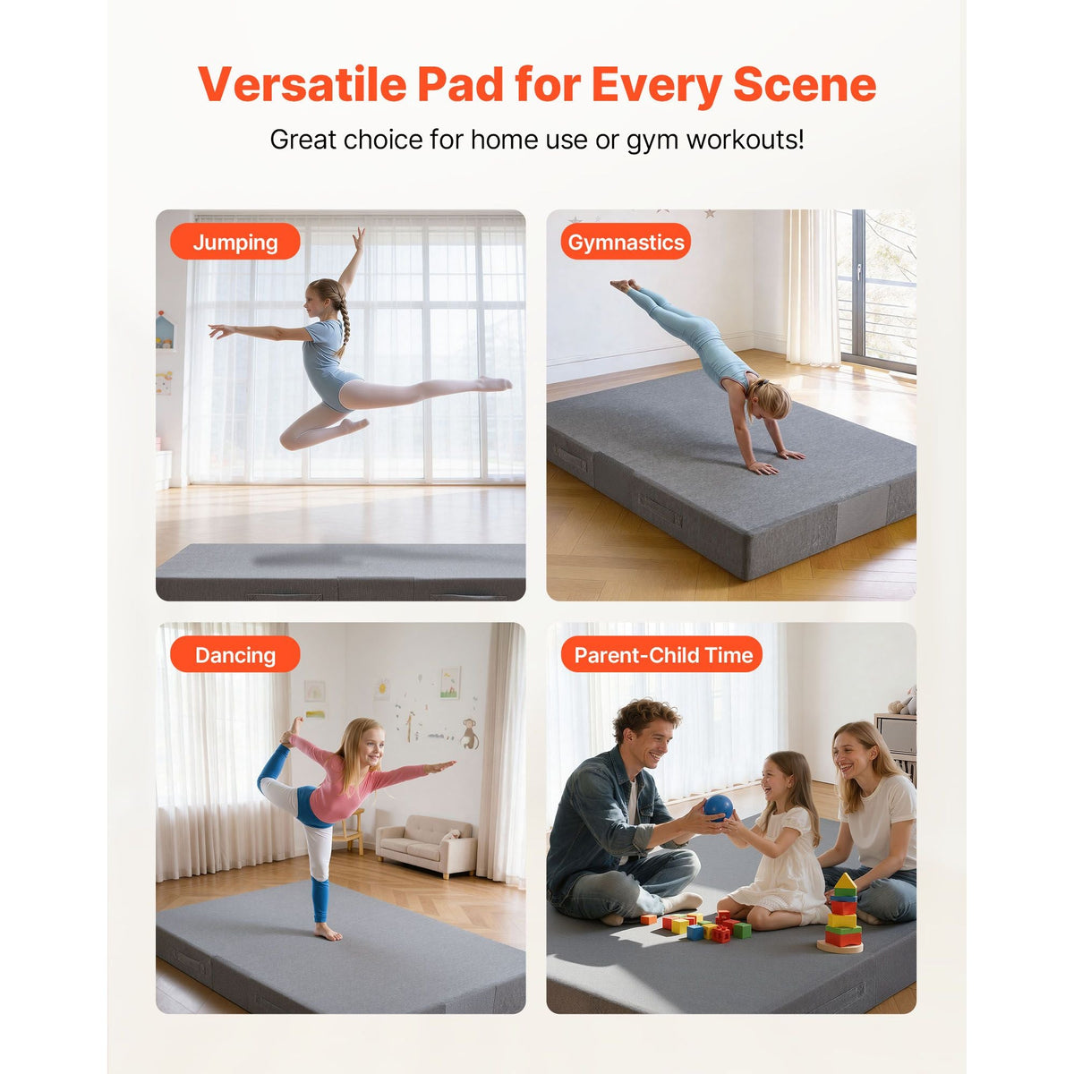 Crash Pad, 6 x 4 ft Crash Pad for Kids Sensory with Soft Thick Foam and Washable Cover, Giant Pillow Mat Large Sensory Room Equipment for Children and Adults Jumping, Play, Climbing & Gymnastics