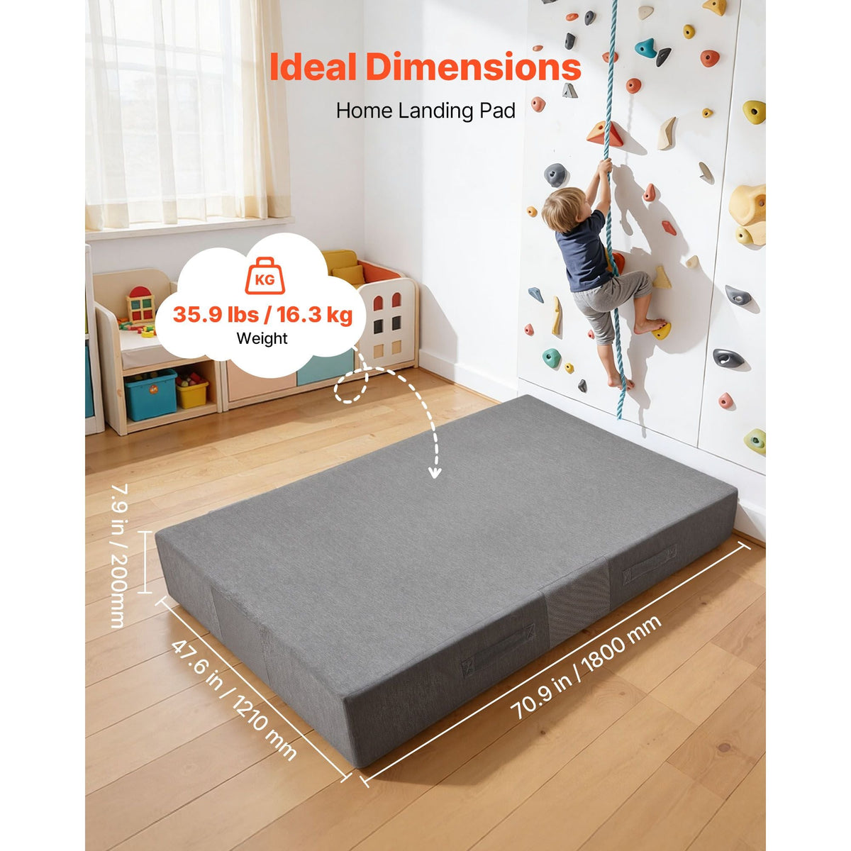 Crash Pad, 6 x 4 ft Crash Pad for Kids Sensory with Soft Thick Foam and Washable Cover, Giant Pillow Mat Large Sensory Room Equipment for Children and Adults Jumping, Play, Climbing & Gymnastics