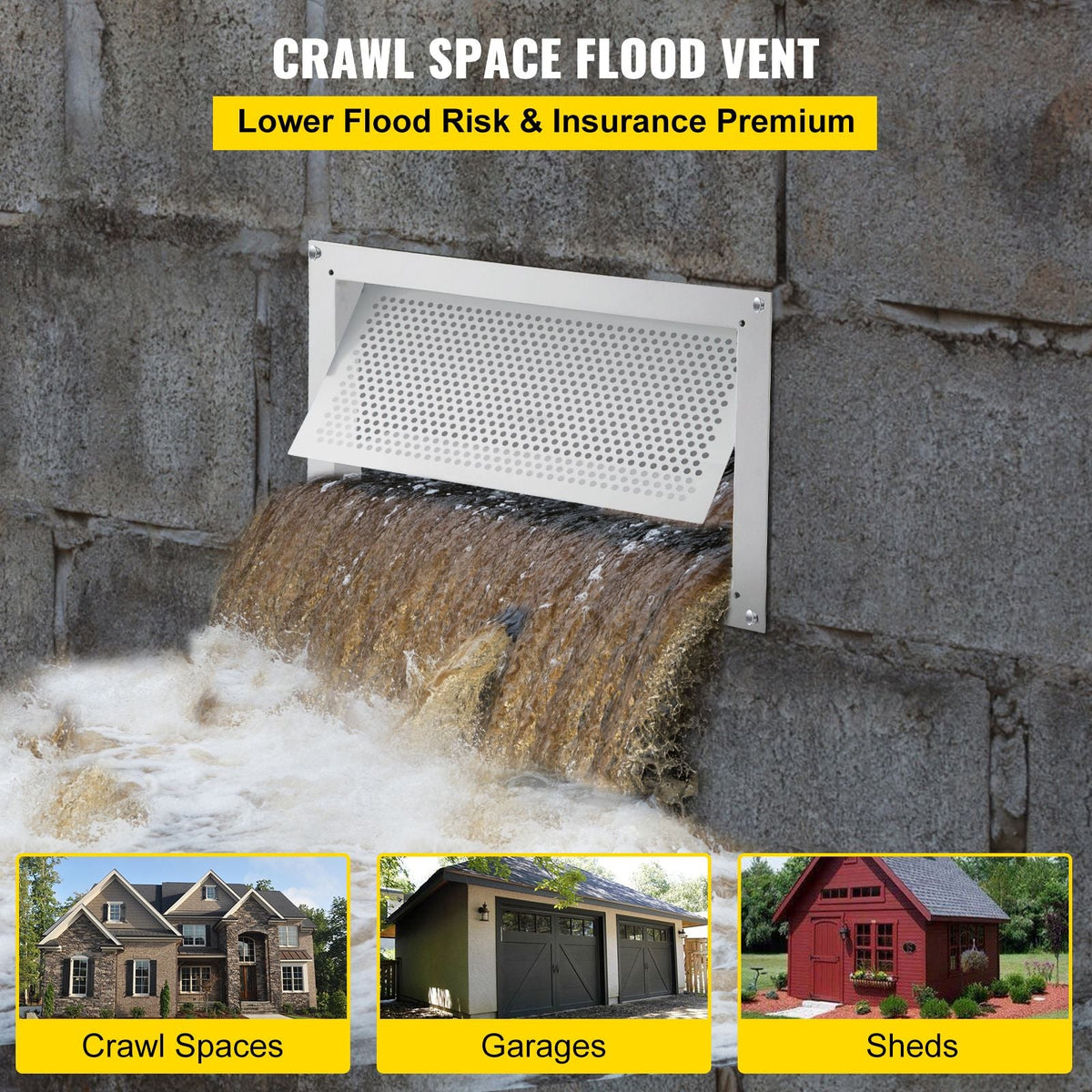 Crawl Space Flood Vent Foundation Flood Vent 8"Height x 16"Width Wall Vent