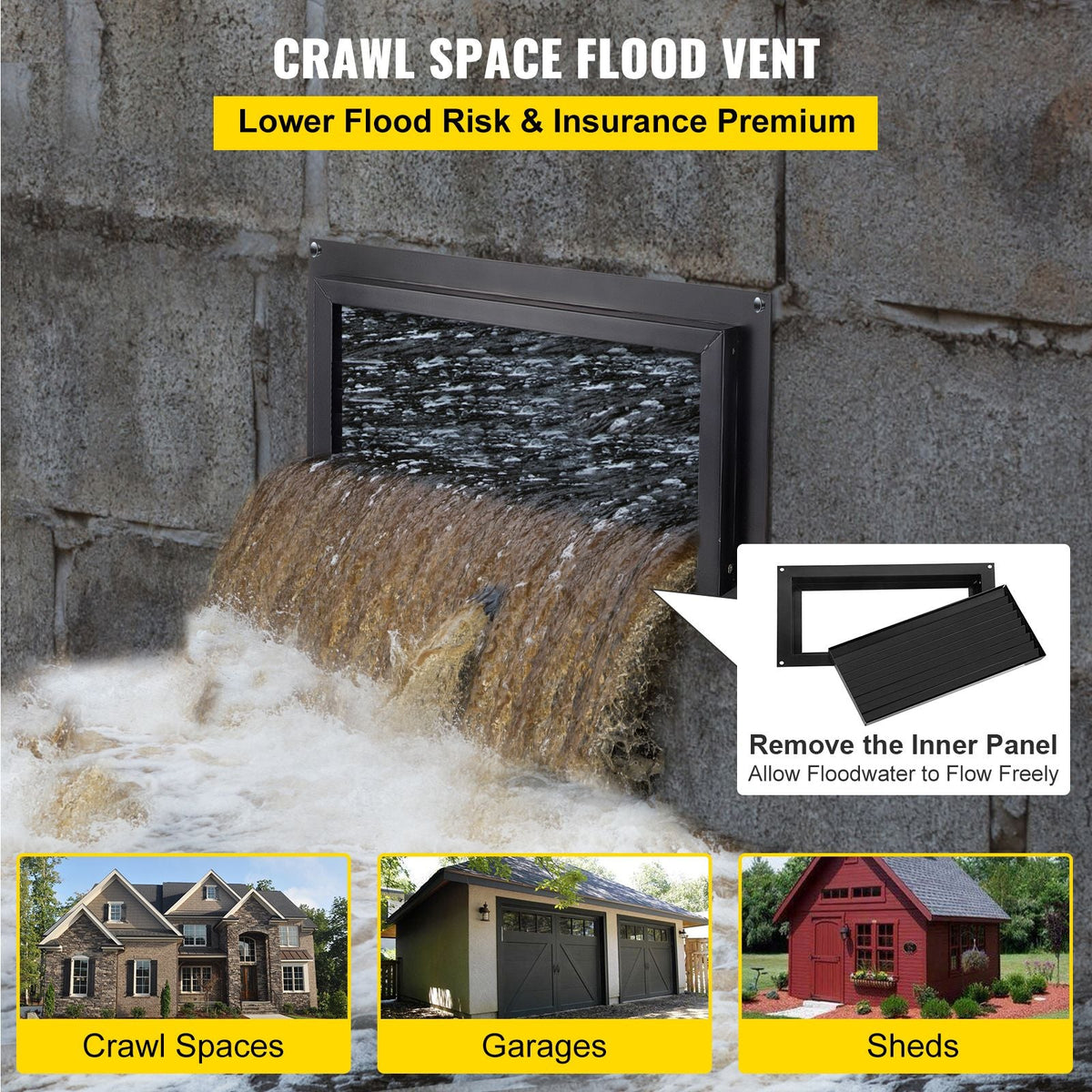 Crawl Space Flood Vent Foundation Flood Vent 8"Height x 16"Width Wall Vent