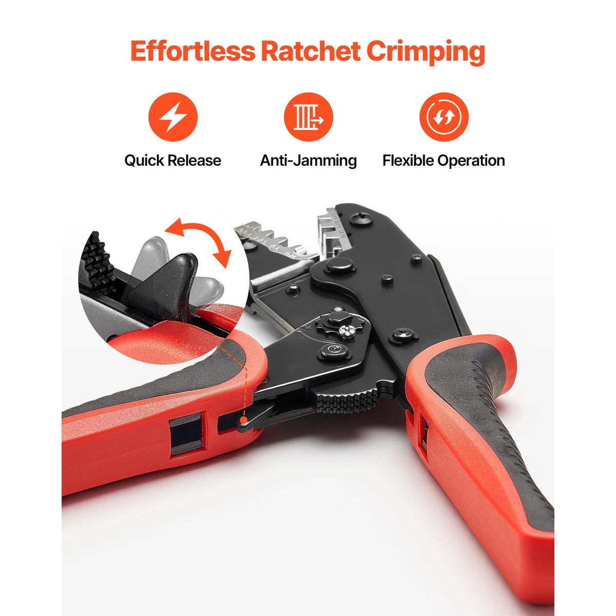 Crimping Tool, 24-10 AWG Ratcheting Wire Crimper Tool, Labor-Saving Electrical Terminal Crimp Pliers with Clear Metric & AWG Markings, Quick Release, Adjustable Pressure for Multiple Terminals