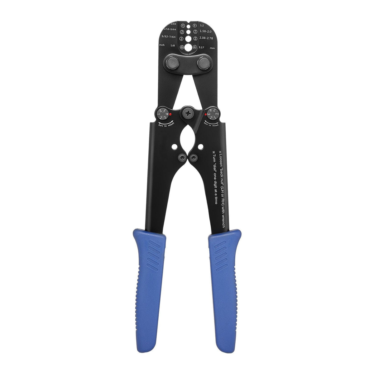 Crimping Tool, 3/64" - 1/8" Steel Wire Rope Crimper, with Clear Metric and Imperial Markings, Adjustable Force, Crimp Pliers for Aluminum Oval and Dual Sleeves, and Annealed Copper Sleeves