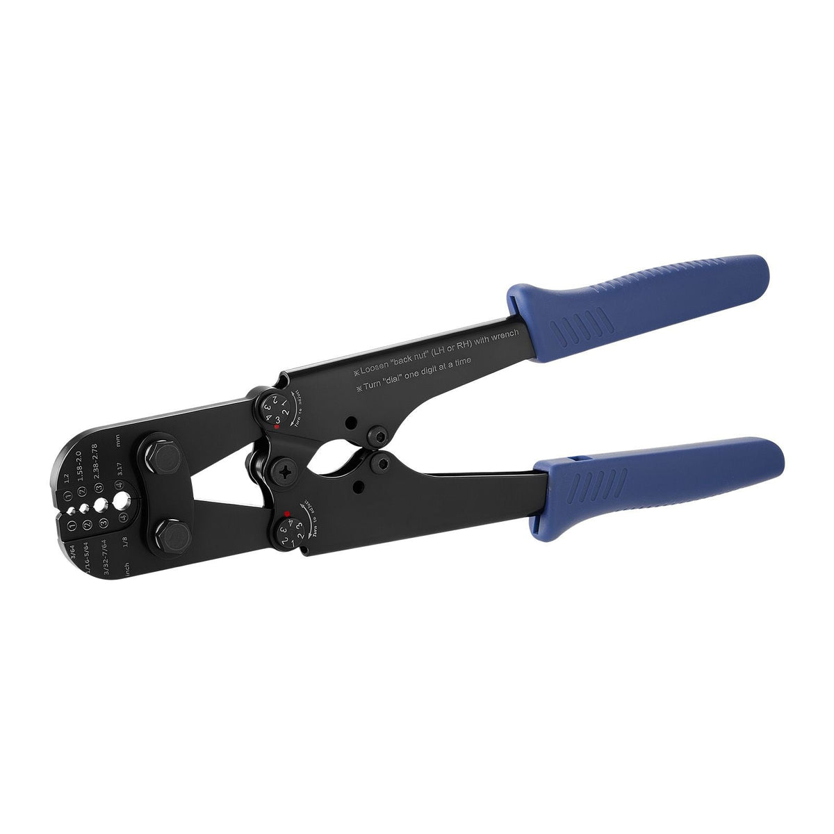 Crimping Tool, 3/64" - 1/8" Steel Wire Rope Crimper, with Clear Metric and Imperial Markings, Adjustable Force, Crimp Pliers for Aluminum Oval and Dual Sleeves, and Annealed Copper Sleeves