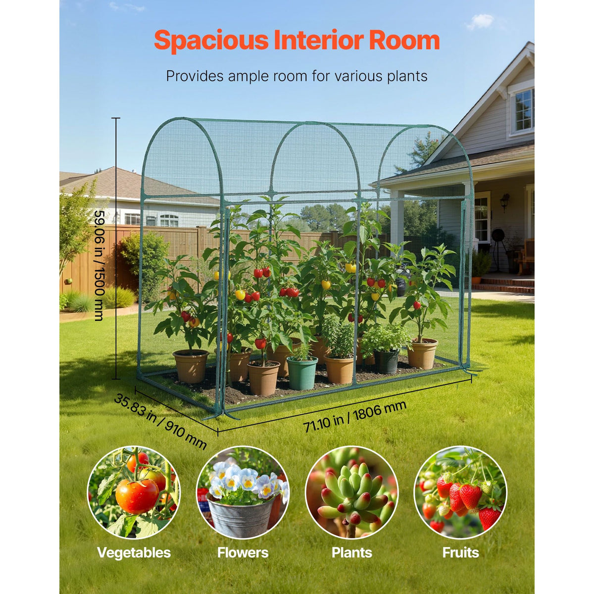 Crop Cage, 5.9 x 2.98 x 4.9 ft Plant Protection Tent with Zippered Door, Wind-Resistant Tall Crop Cage, Easy to Install, Outdoor Raised Bed Cover with Frame, Plant Netting for Garden Patio Lawn