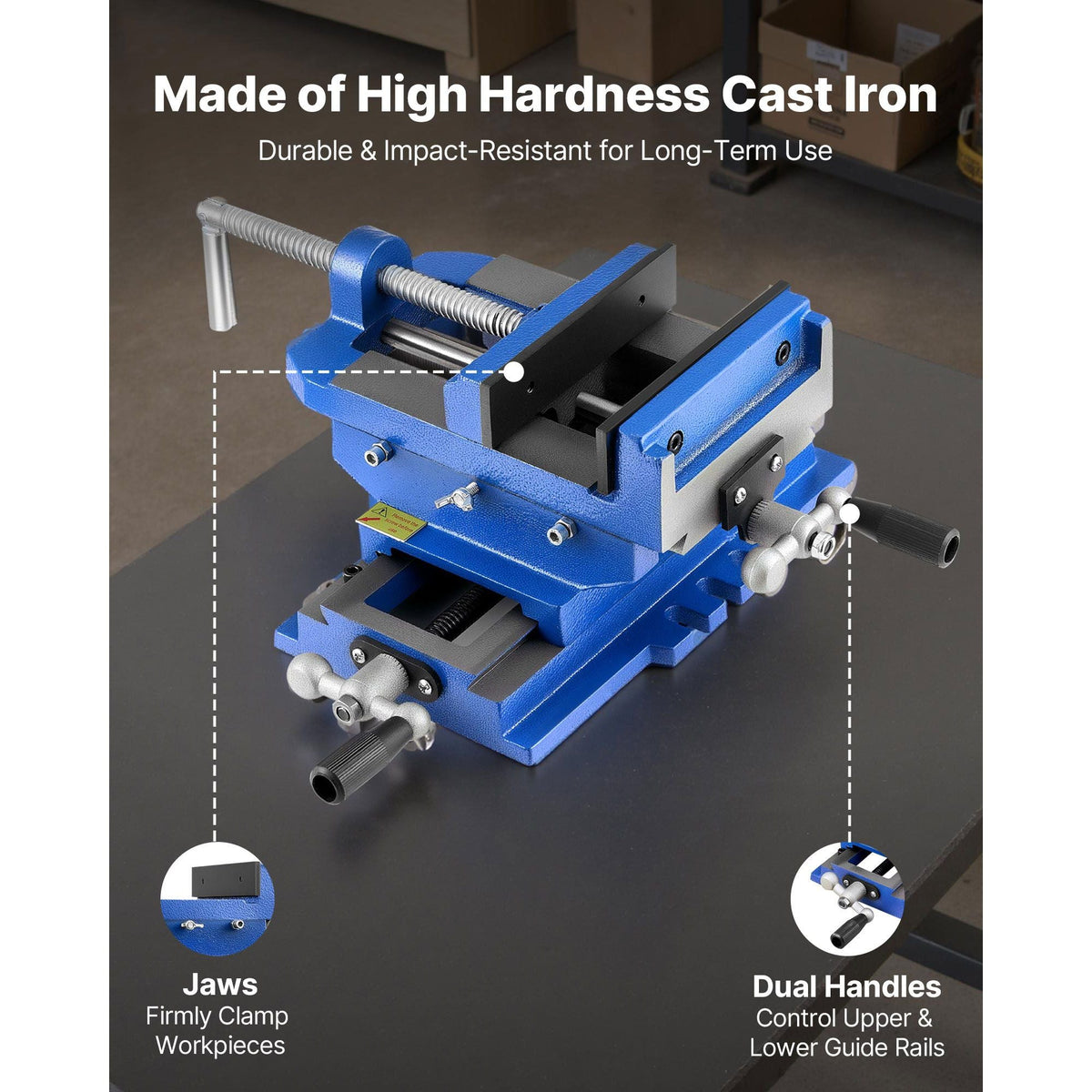 Cross Slide Drill Press Vise, 6 Inch Jaw Width, 2 Way X-Y Axis Bench Vise, 5.7 Inch Max Jaw Opening, Heavy Duty Cast Iron, Workbench Vice Clamp, for Woodworking Drilling CNC Milling Machine