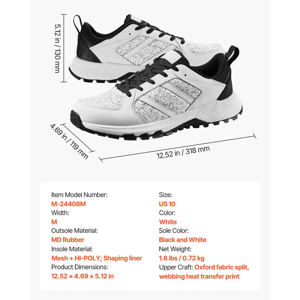 Cross Training Shoes, M Width Sneakers US Size 10, Wide Toe Box Shoes with Arch Support & Adjustable Lace-up, Training Shoes for Running, Gymnastics, Dog Walking, and Weightlifting (White)