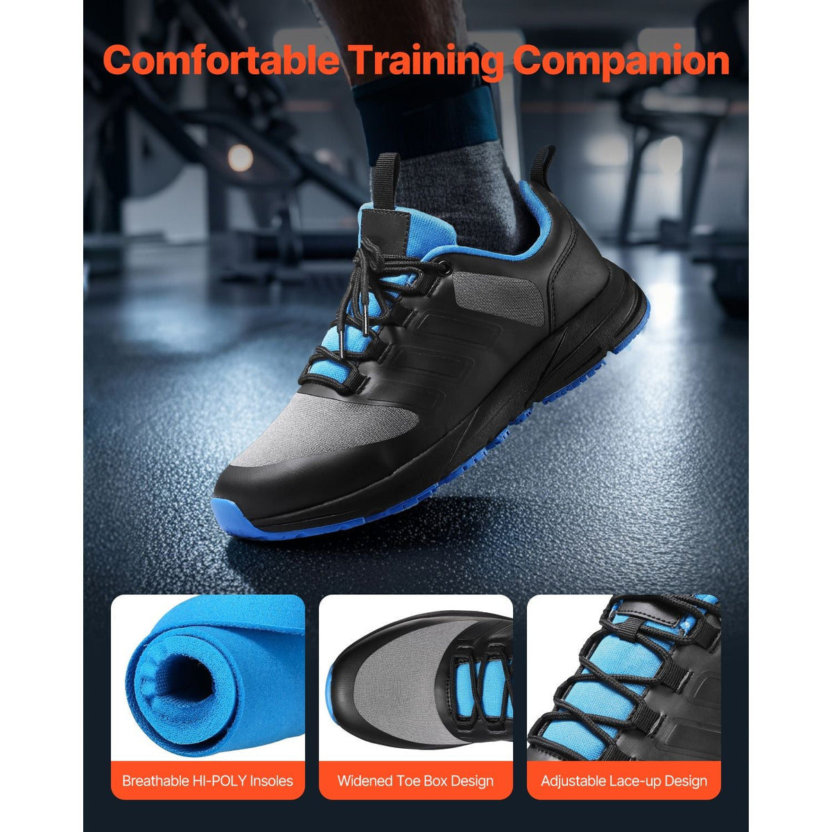 Cross Training Shoes, M Width Sneakers US Size 13, Wide Toe Box Shoes with Arch Support & Adjustable Lace-up, Training Shoes for Running, Gymnastics, Dog Walking, and Weightlifting (Black)