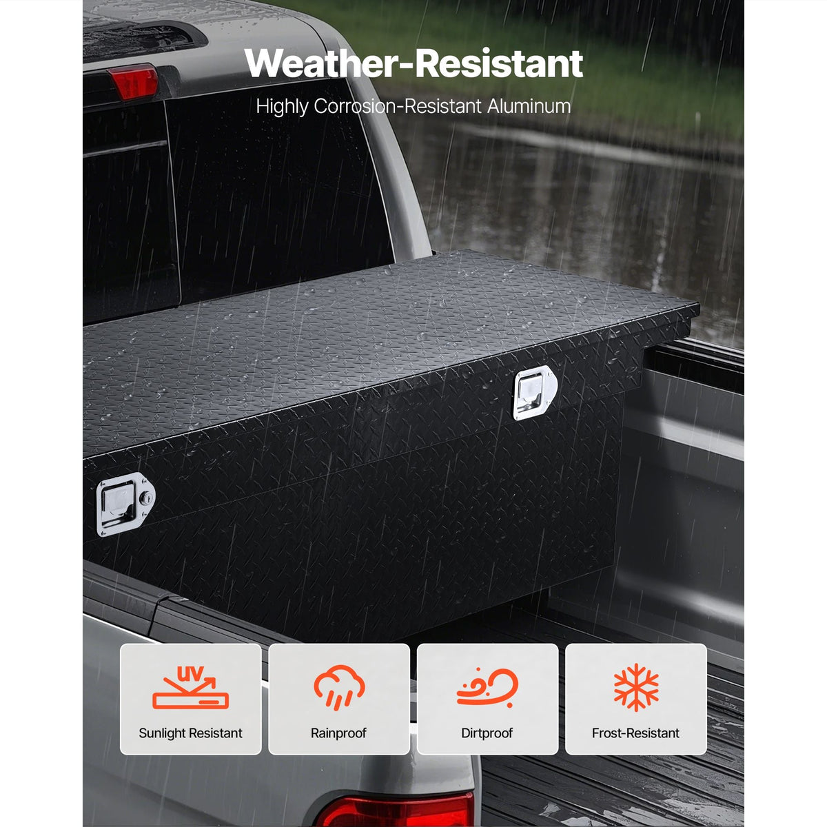 Crossover Truck Tool Box, 69x20x18 In, Heavy Duty Aluminum Toolbox with Diamond Texture, Pick Up Truck Bed RV Trailer Toolbox, Waterproof Storage Organizer with Lock, Keys, Side Handles, Black