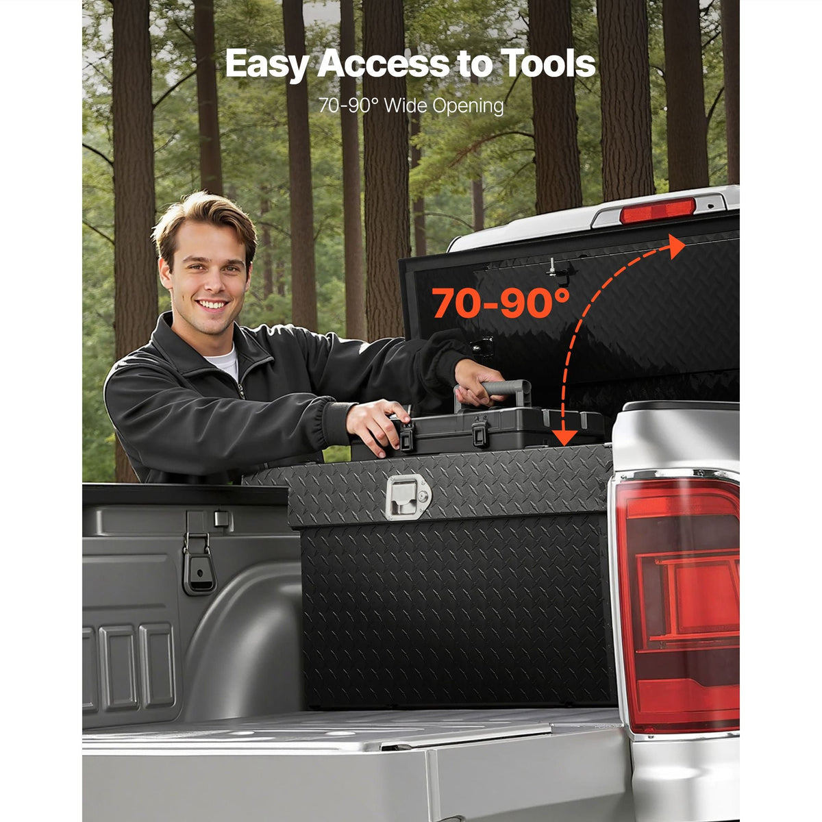 Crossover Truck Tool Box, 69x20x18 In, Heavy Duty Aluminum Toolbox with Diamond Texture, Pick Up Truck Bed RV Trailer Toolbox, Waterproof Storage Organizer with Lock, Keys, Side Handles, Black