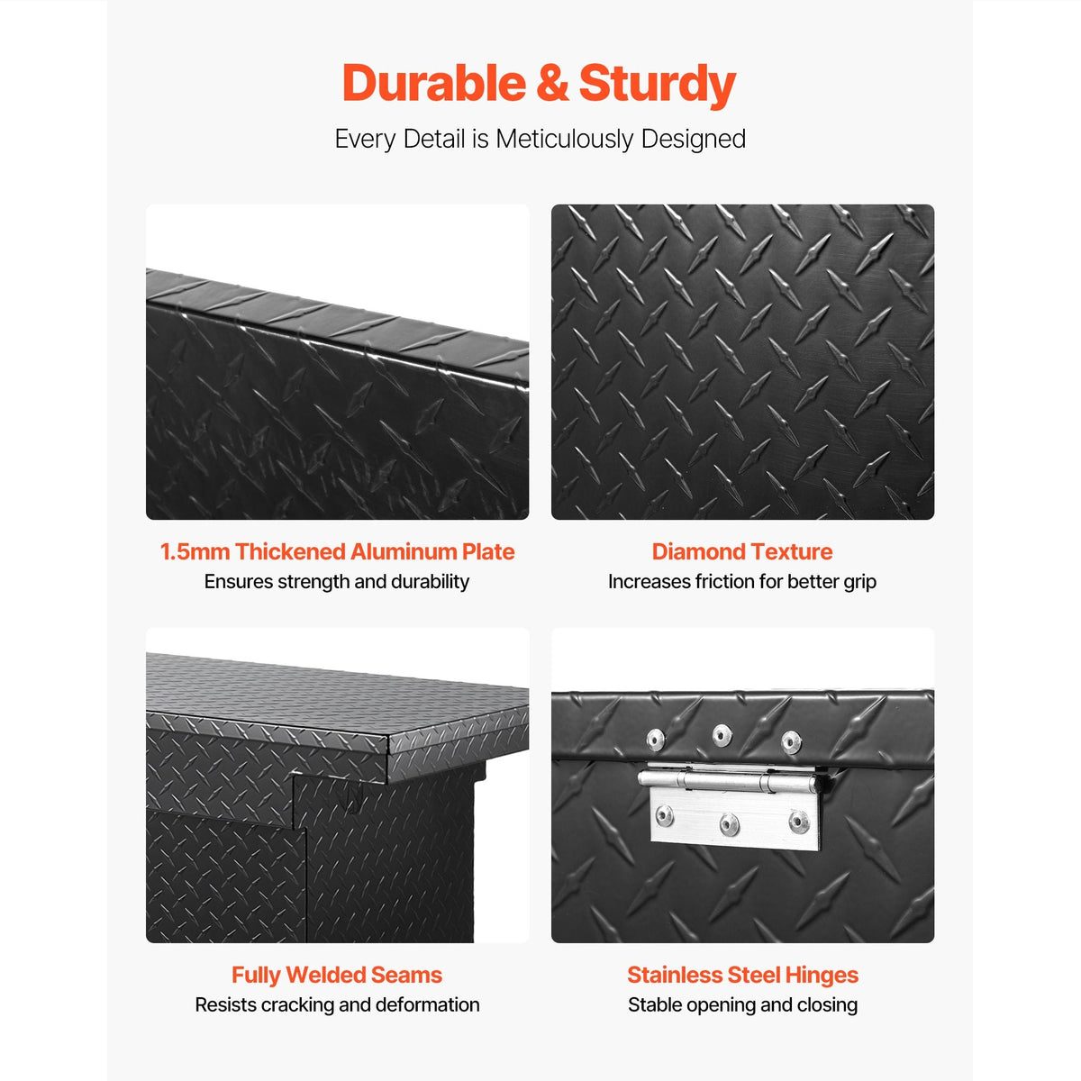 Crossover Truck Tool Box, 72x20x14 In, Heavy Duty Aluminum Toolbox with Diamond Texture, Pick Up Truck Bed RV Trailer Toolbox, Waterproof Storage Organizer with Lock, Keys, Side Handles, Black