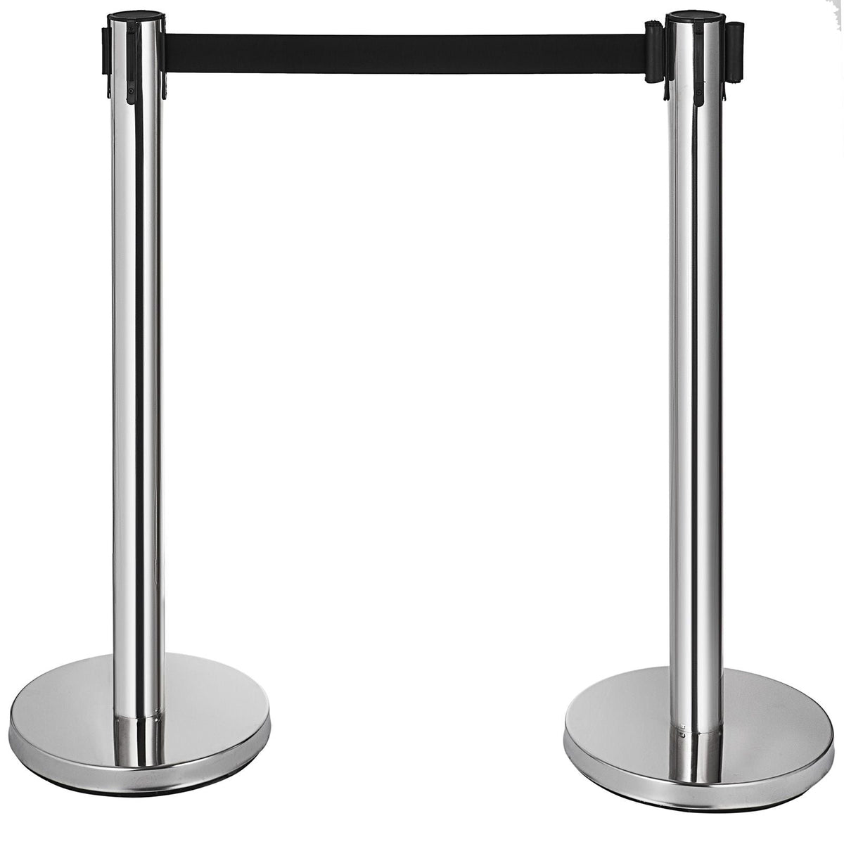 Crowd Control Stanchion, 6-Pack Crowd Control Barrier, Carbon Steel Baking Painted Stanchion Queue Post with 3CS Retractable Belt & Fillable Base, Belt Barrier Line Divider, Easy Assembly