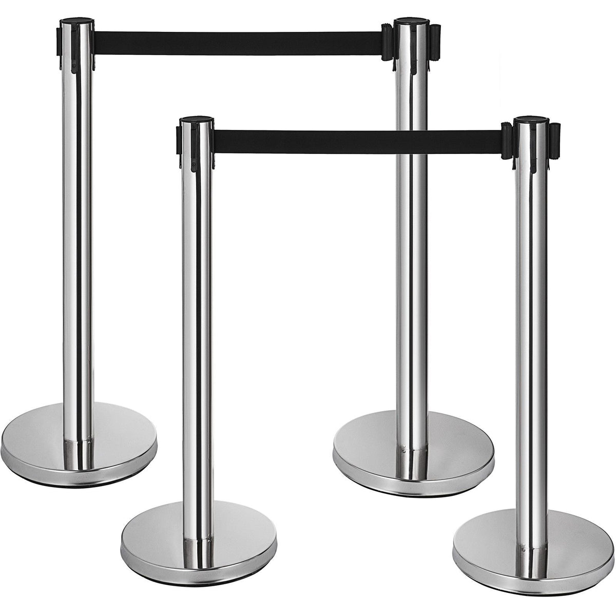 Crowd Control Stanchion, 6-Pack Crowd Control Barrier, Carbon Steel Baking Painted Stanchion Queue Post with 3CS Retractable Belt & Fillable Base, Belt Barrier Line Divider, Easy Assembly