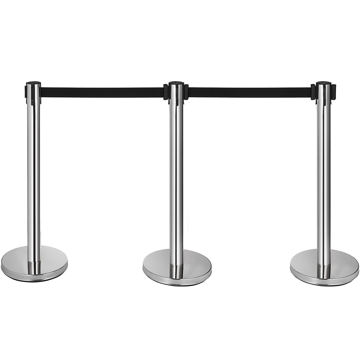 Crowd Control Stanchion, 6-Pack Crowd Control Barrier, Carbon Steel Baking Painted Stanchion Queue Post with 3CS Retractable Belt & Fillable Base, Belt Barrier Line Divider, Easy Assembly