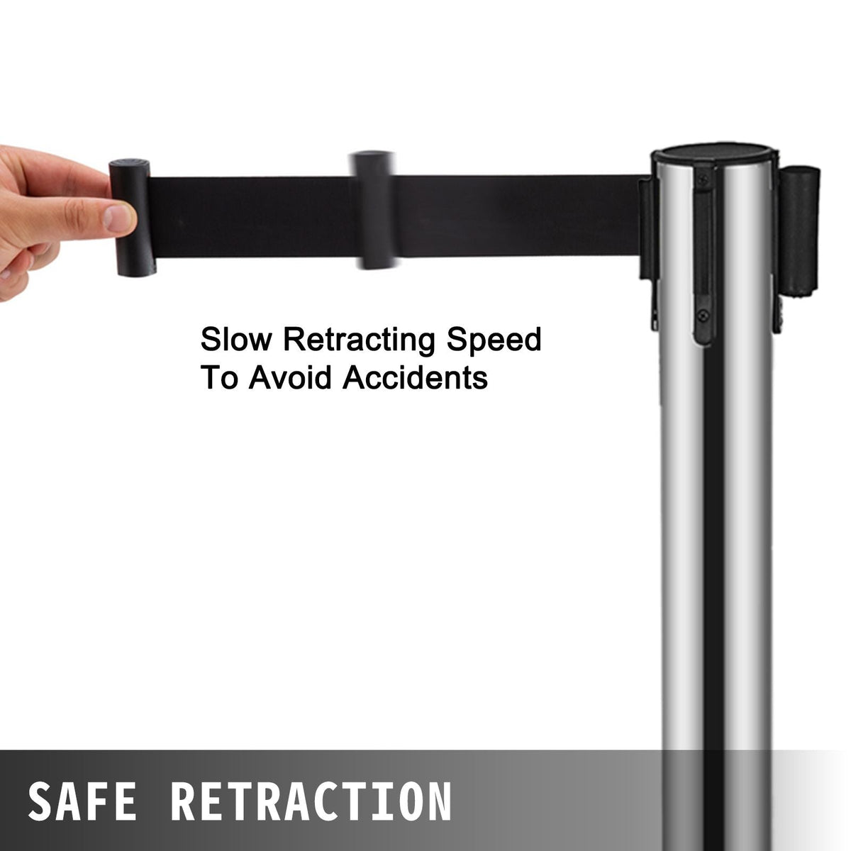 Crowd Control Stanchion, 6-Pack Crowd Control Barrier, Carbon Steel Baking Painted Stanchion Queue Post with 3CS Retractable Belt & Fillable Base, Belt Barrier Line Divider, Easy Assembly