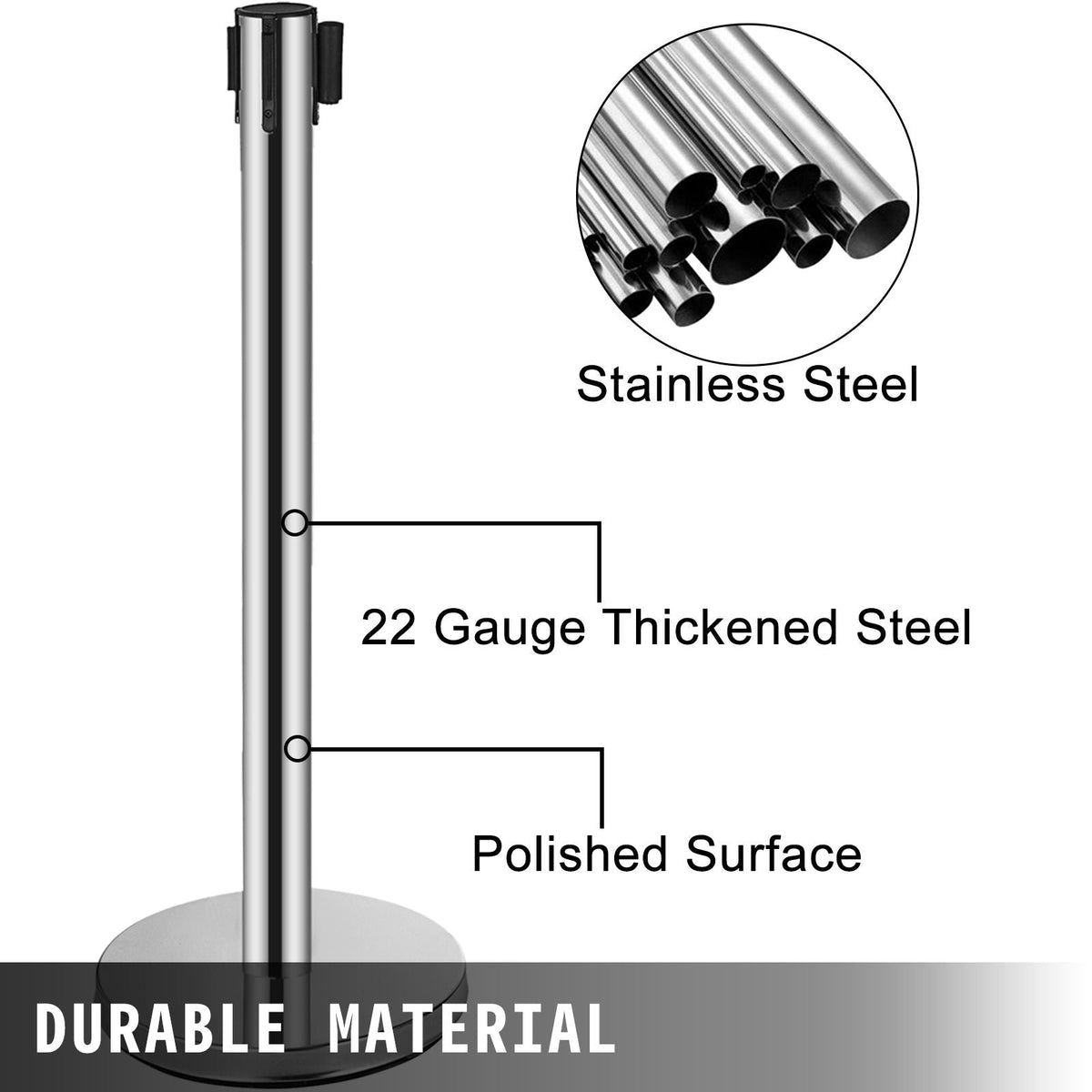 Crowd Control Stanchion, 6-Pack Crowd Control Barrier, Carbon Steel Baking Painted Stanchion Queue Post with 3CS Retractable Belt & Fillable Base, Belt Barrier Line Divider, Easy Assembly