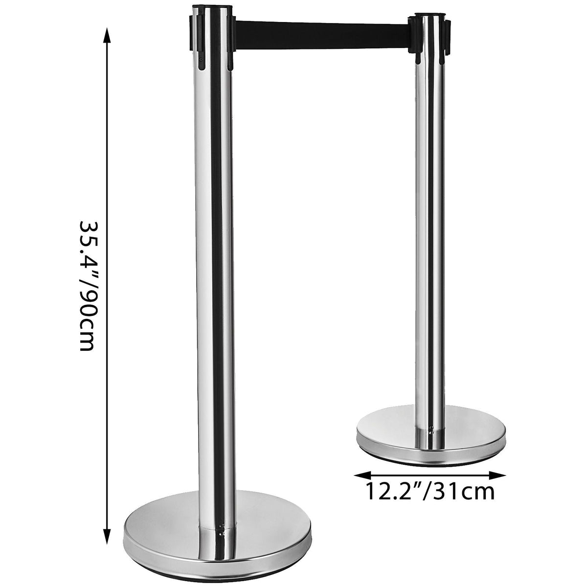 Crowd Control Stanchion, 6-Pack Crowd Control Barrier, Carbon Steel Baking Painted Stanchion Queue Post with 3CS Retractable Belt & Fillable Base, Belt Barrier Line Divider, Easy Assembly
