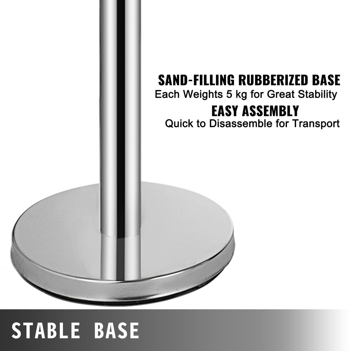 Crowd Control Stanchion, 6-Pack Crowd Control Barrier, Carbon Steel Baking Painted Stanchion Queue Post with 3CS Retractable Belt & Fillable Base, Belt Barrier Line Divider, Easy Assembly