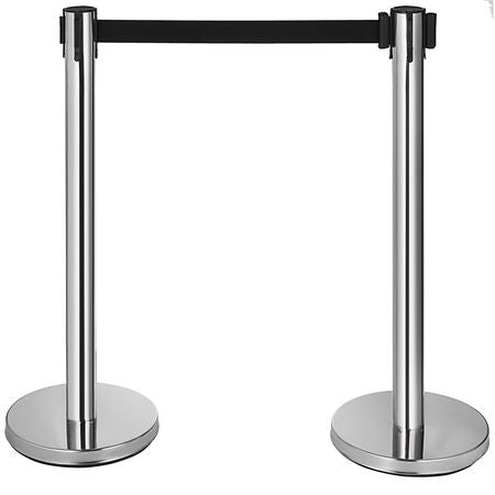 Crowd Control Stanchion, 6-Pack Crowd Control Barrier, Carbon Steel Baking Painted Stanchion Queue Post with 3CS Retractable Belt & Fillable Base, Belt Barrier Line Divider, Easy Assembly