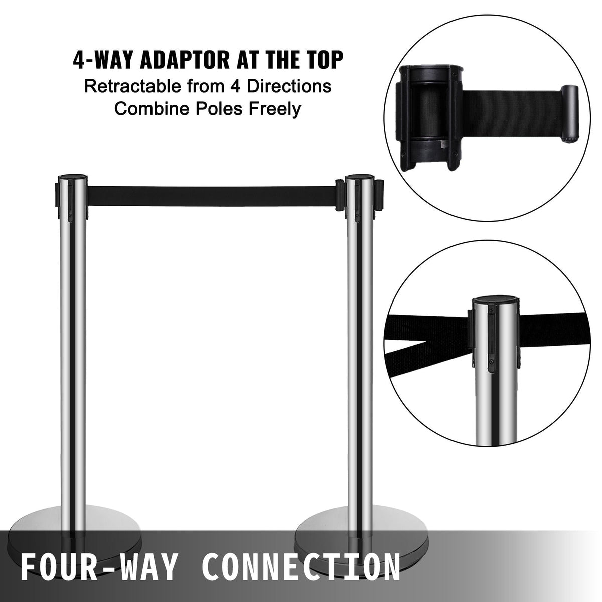 Crowd Control Stanchion, 6-Pack Crowd Control Barrier, Carbon Steel Baking Painted Stanchion Queue Post with 3CS Retractable Belt & Fillable Base, Belt Barrier Line Divider, Easy Assembly