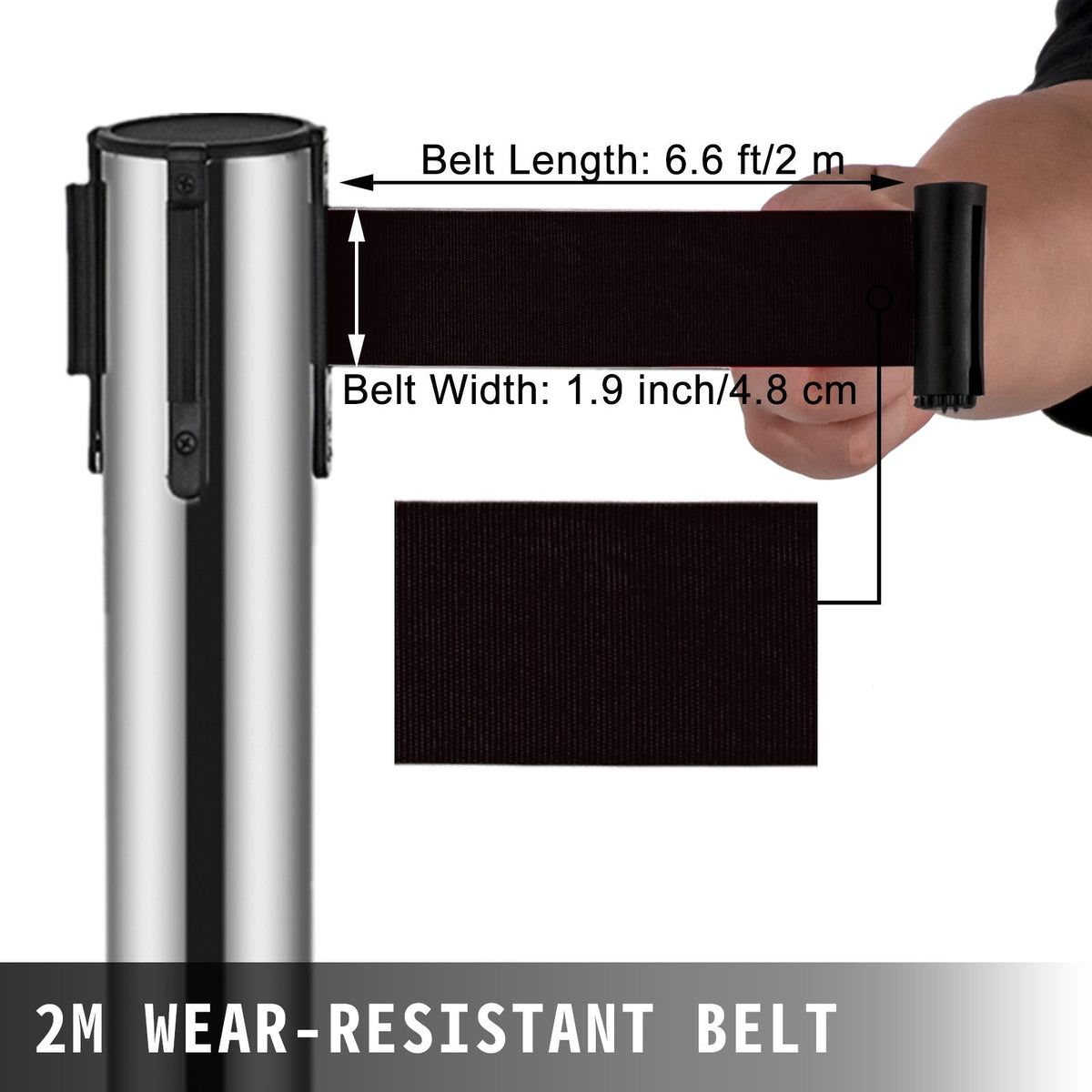 Crowd Control Stanchion, 6-Pack Crowd Control Barrier, Carbon Steel Baking Painted Stanchion Queue Post with 3CS Retractable Belt & Fillable Base, Belt Barrier Line Divider, Easy Assembly