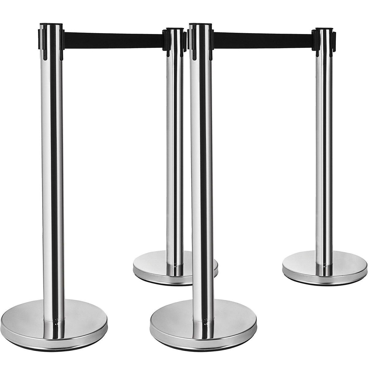Crowd Control Stanchion, 6-Pack Crowd Control Barrier, Carbon Steel Baking Painted Stanchion Queue Post with 3CS Retractable Belt & Fillable Base, Belt Barrier Line Divider, Easy Assembly