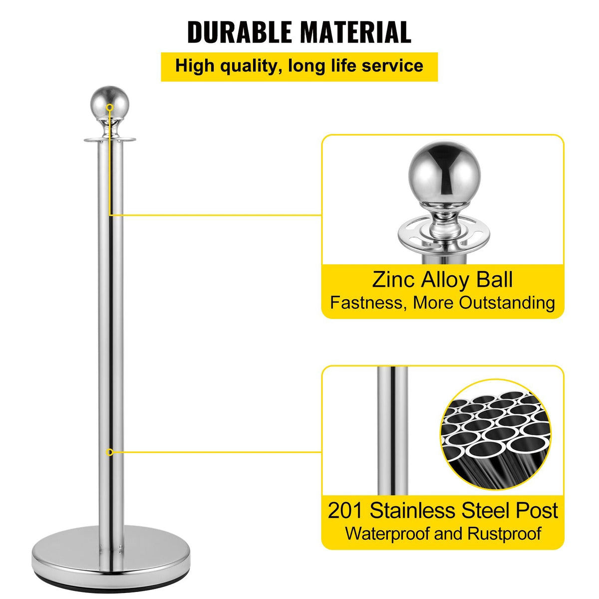 Crowd Control Stanchion, Set of 4 Pieces Silver Stanchion Set, Stanchion Set with 5 ft/1.5 m Red Velvet Rope, Crowd Control Barrier