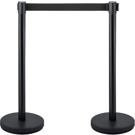 Crowd Control Stanchion, Set of 4 Pieces Stanchion Set, Stanchion Set with 6.6 ft/2 m Black Retractable Belt, Black Crowd Control Barrier with Concrete and Metal Base – Easy Connect Assembly