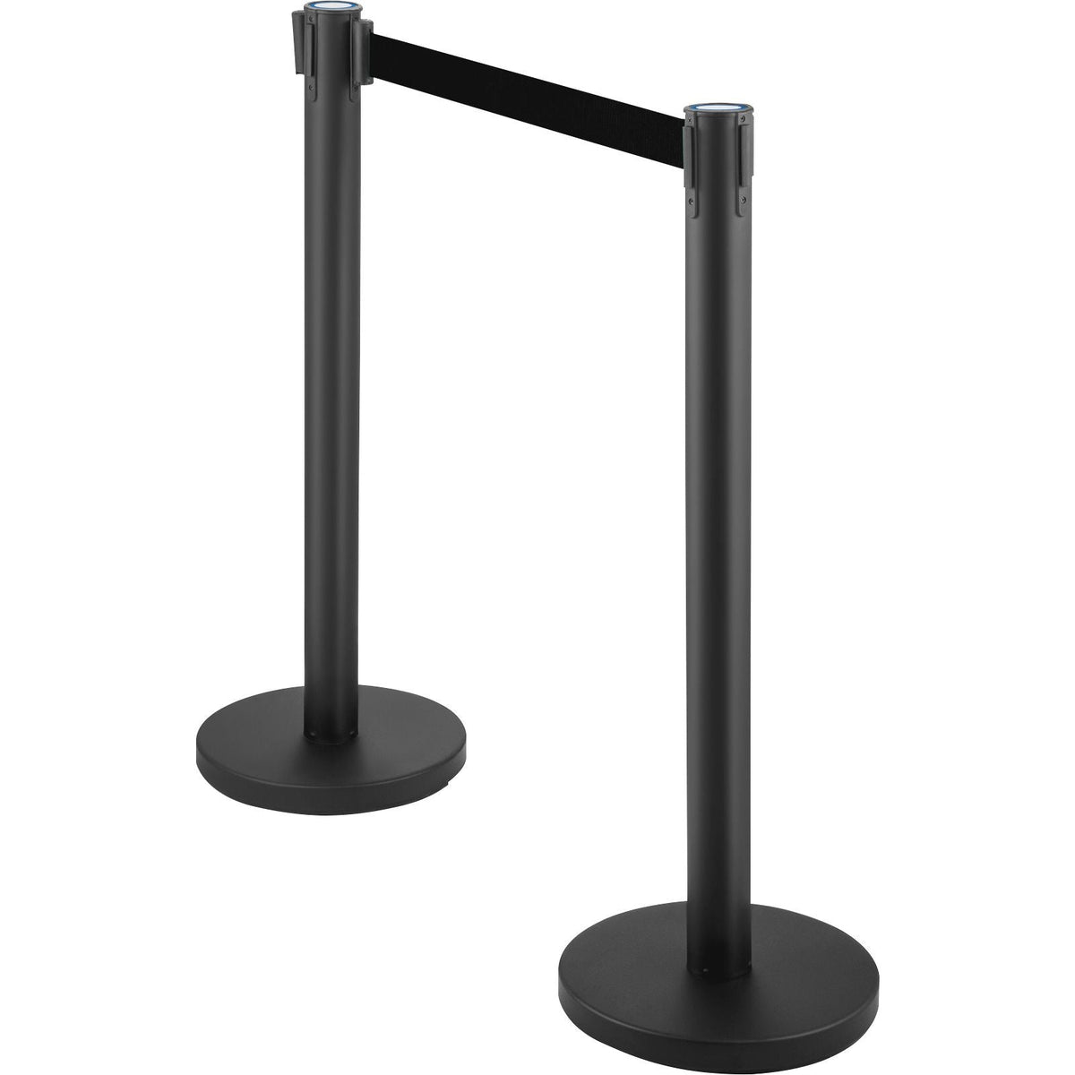 Crowd Control Stanchion, Set of 6 Pieces Stanchion Set, Stanchion Set with 6.6 ft/2 m Black Retractable Belt, Black Crowd Control Barrier with Concrete and Metal Base - Easy Connect Assembly