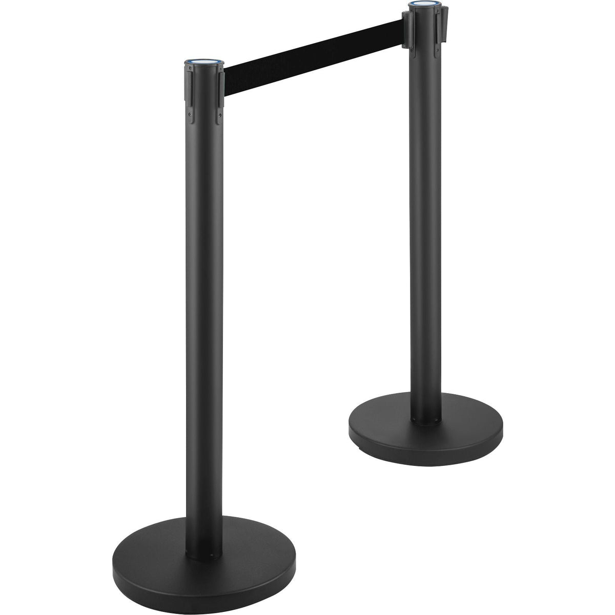 Crowd Control Stanchion, Set of 6 Pieces Stanchion Set, Stanchion Set with 6.6 ft/2 m Black Retractable Belt, Black Crowd Control Barrier with Concrete and Metal Base - Easy Connect Assembly