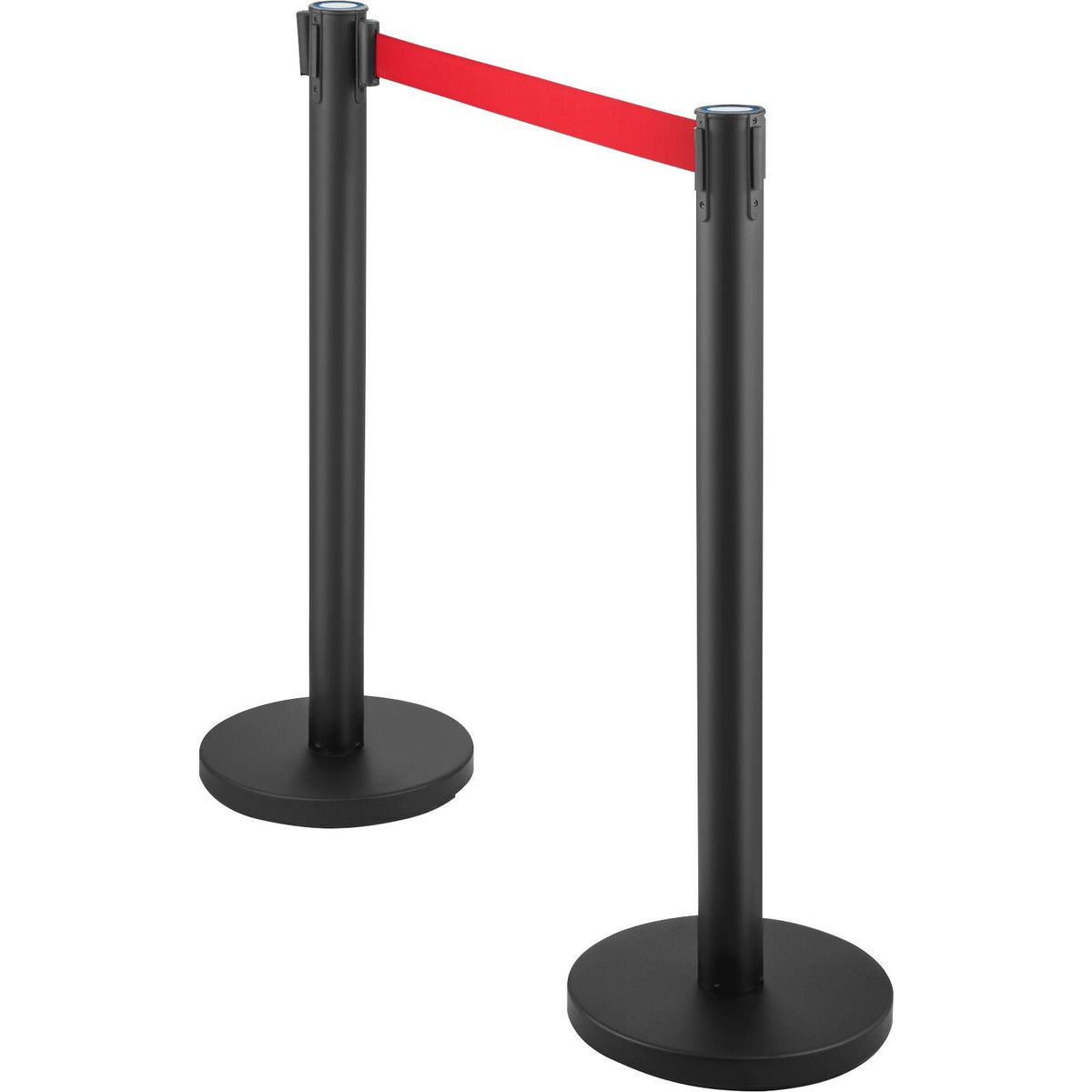 Crowd Control Stanchion, Set of 6 Pieces Stanchion Set, Stanchion Set with 6.6 ft/2 m Red Retractable Belt, Crowd Control Barrier with Rubber Base – Easy Connect Assembly for Crowd Control (Blac